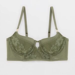 NWT Aerie Show Off Lace Balconette Bra in Olive Green